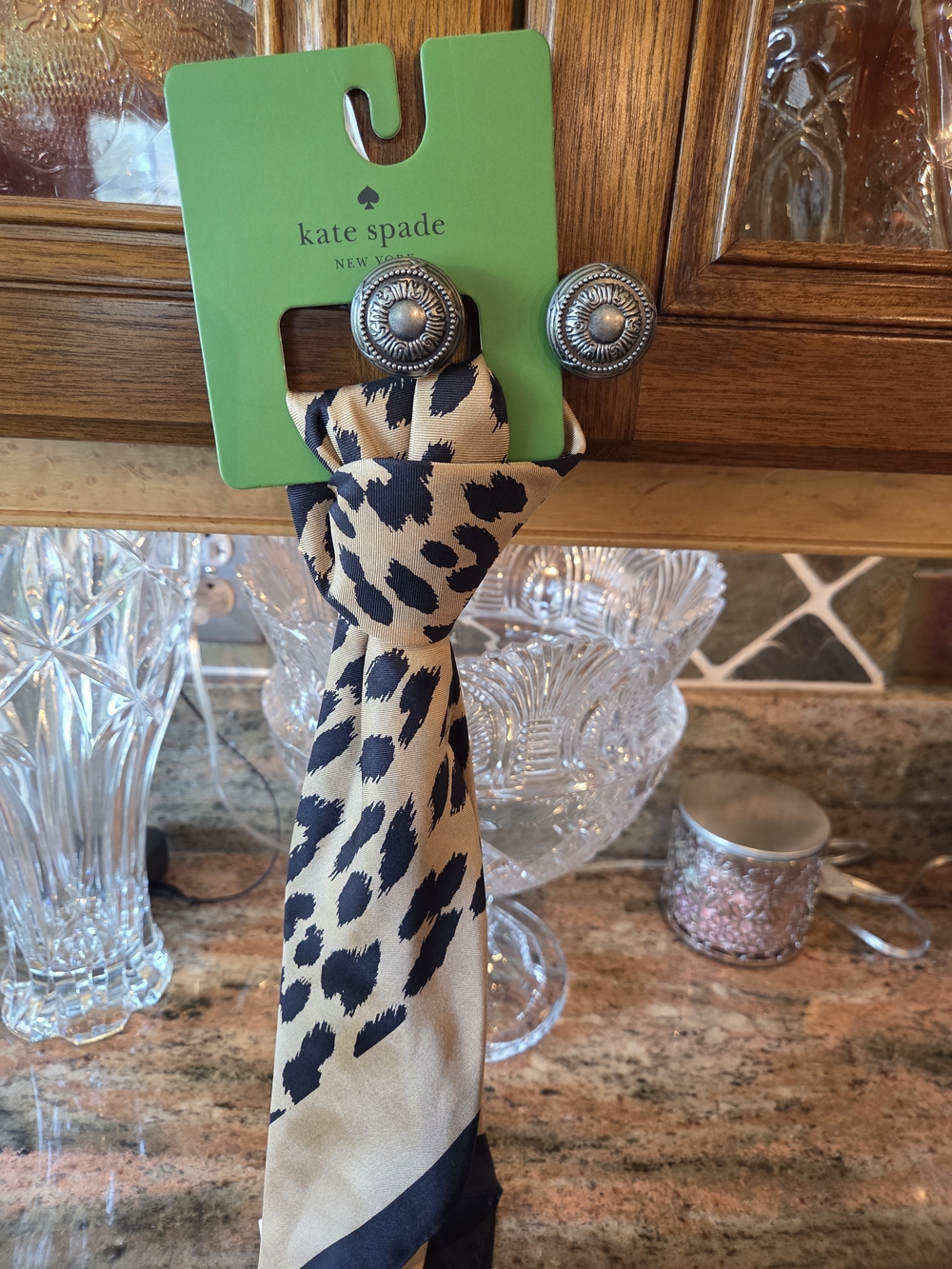 kate spade Leopard Print Silk Scarf - Black and Tan